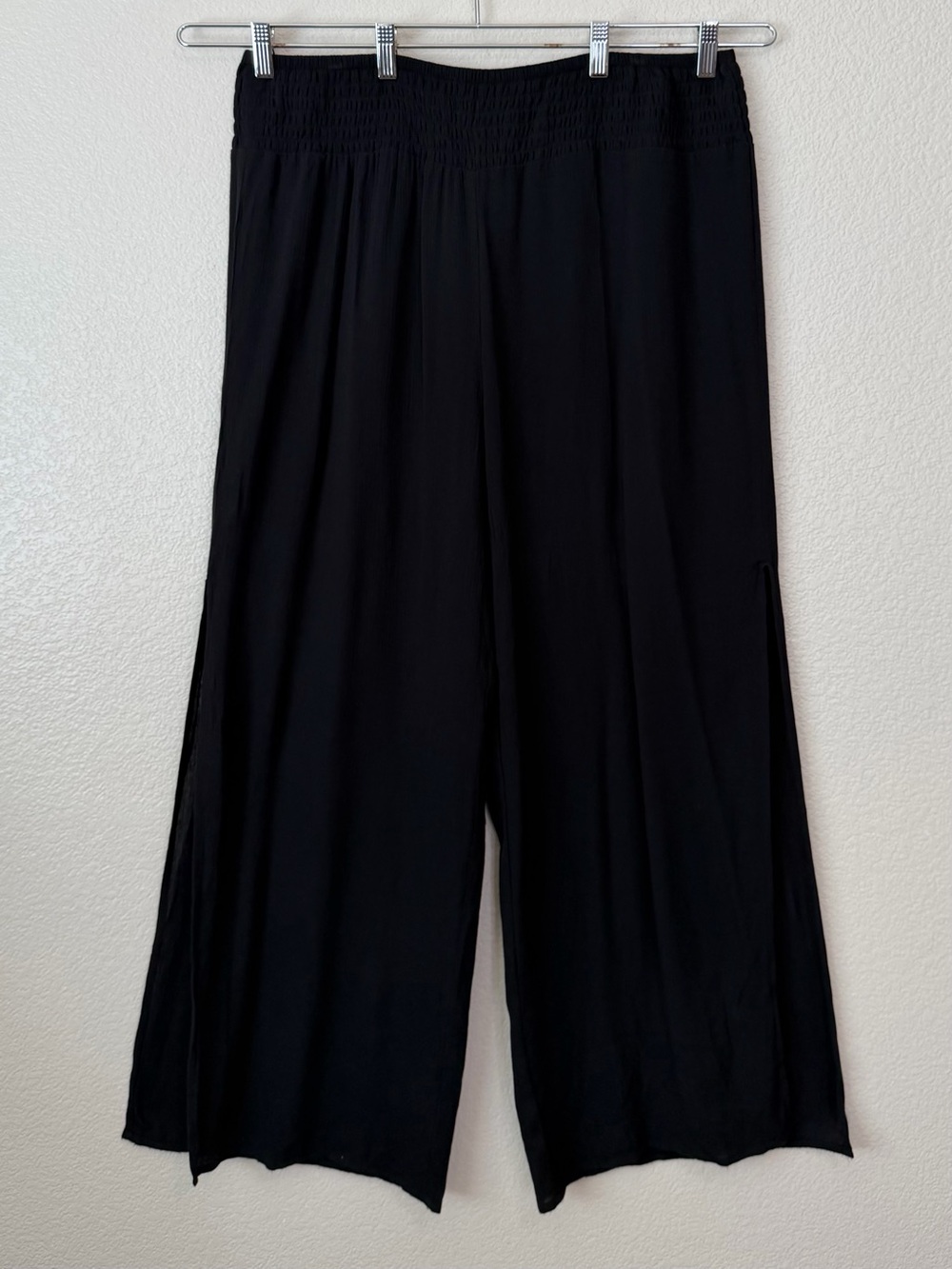 Kona Sol Black Smocked Waist Side Slit Cover Up Pants, Sz Large